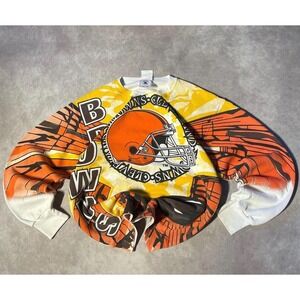 Vintage 90s Cleveland Browns NFL AOP Graphic Crewneck Sweater Grail